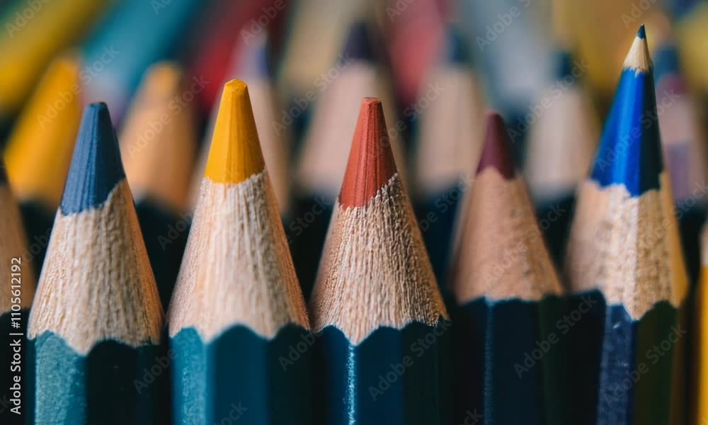 Closeup of Colorful Pencil Tips Perfect for Art and Creative Expression : Generative AI