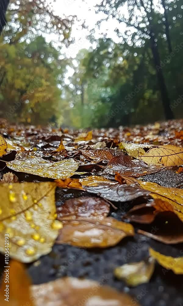A serene path covered with wet autumn leaves, capturing the essence of a rainy day in nature. A serene path covered with wet autumn leaves, capturing the essence of a rainy day in nature.