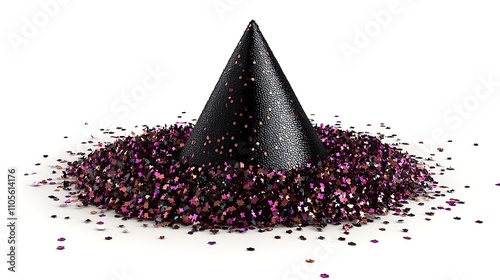 A colorful clip art of a party hat with confetti and streamers on a white background