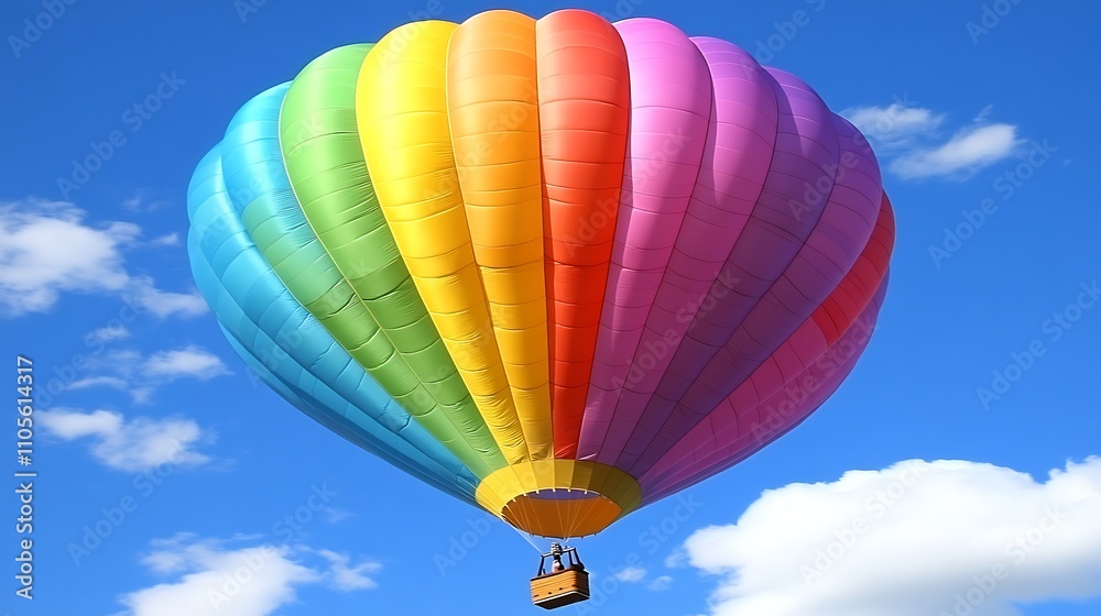 Fototapeta premium A detailed clip art of a colorful hot air balloon floating in the sky on a white background