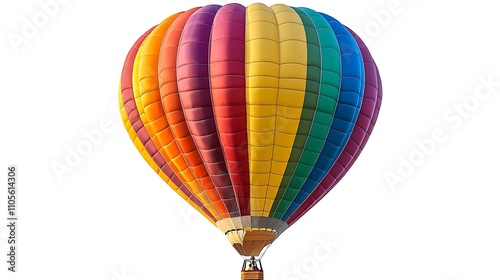 A detailed clip art of a colorful hot air balloon floating in the sky on a white background