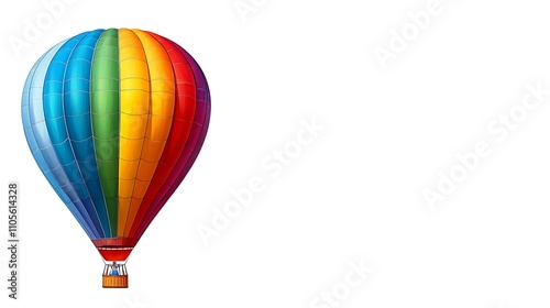 A detailed clip art of a colorful hot air balloon floating in the sky on a white background