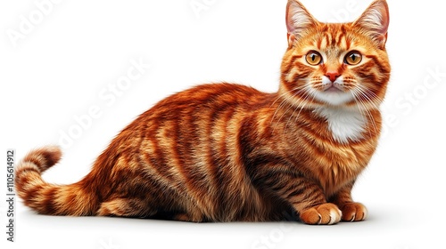 A playful clip art of a cartoon-style cat sitting with a curled tail on a white background