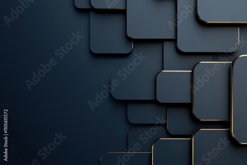 business tech concept with abstract geometric shapes interlocking on a blue digital background, providing ample text space
