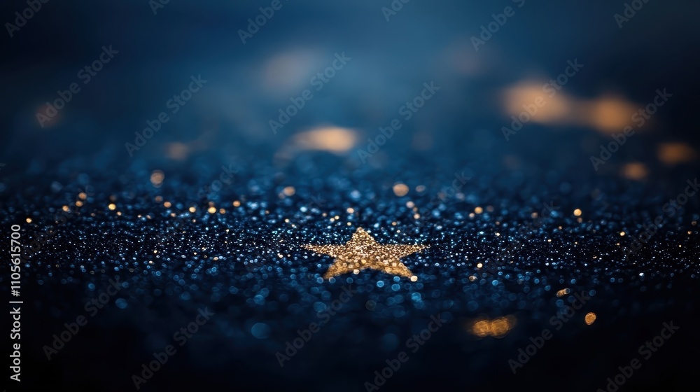 Glittery gold and silver stars scattered on a dark blue surface close up frosty elegance theme dynamic overlay serene mountain retreat backdrop Glittery gold and silver stars scattered on a dark blue surface close up frosty elegance theme dynamic overlay serene mountain retreat backdrop