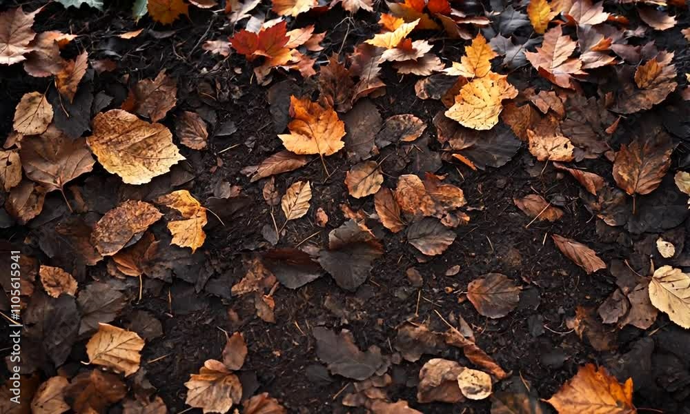 Assorted Dried Autumn Leaves on Dark Earthy Ground Surface With a Textured Appeal : Generative AI Assorted Dried Autumn Leaves on Dark Earthy Ground Surface With a Textured Appeal : Generative AI