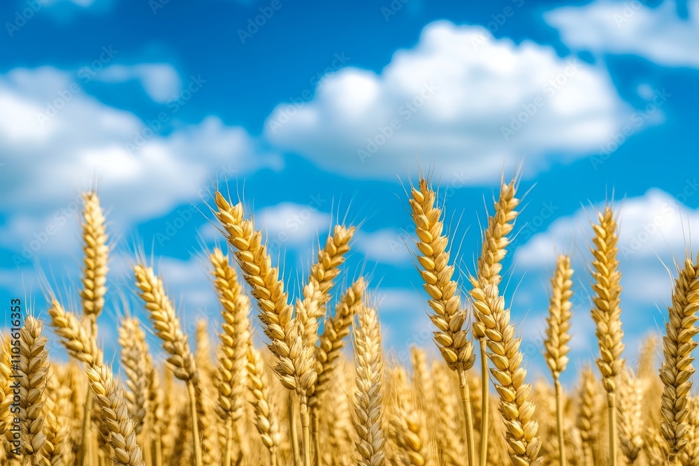 Golden Wheat Field Under Blue Sky with Clouds Golden Wheat Field Under Blue Sky with Clouds