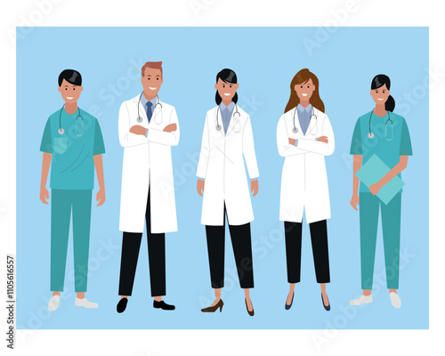 Medical staff of doctors and nurse. Group of medics vector illustration