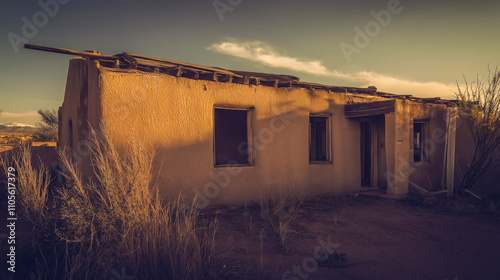 Adobe walls stand resilient against time, surrounded by desert grass and fading light, inviting explorers to uncover the stories of the past. photo