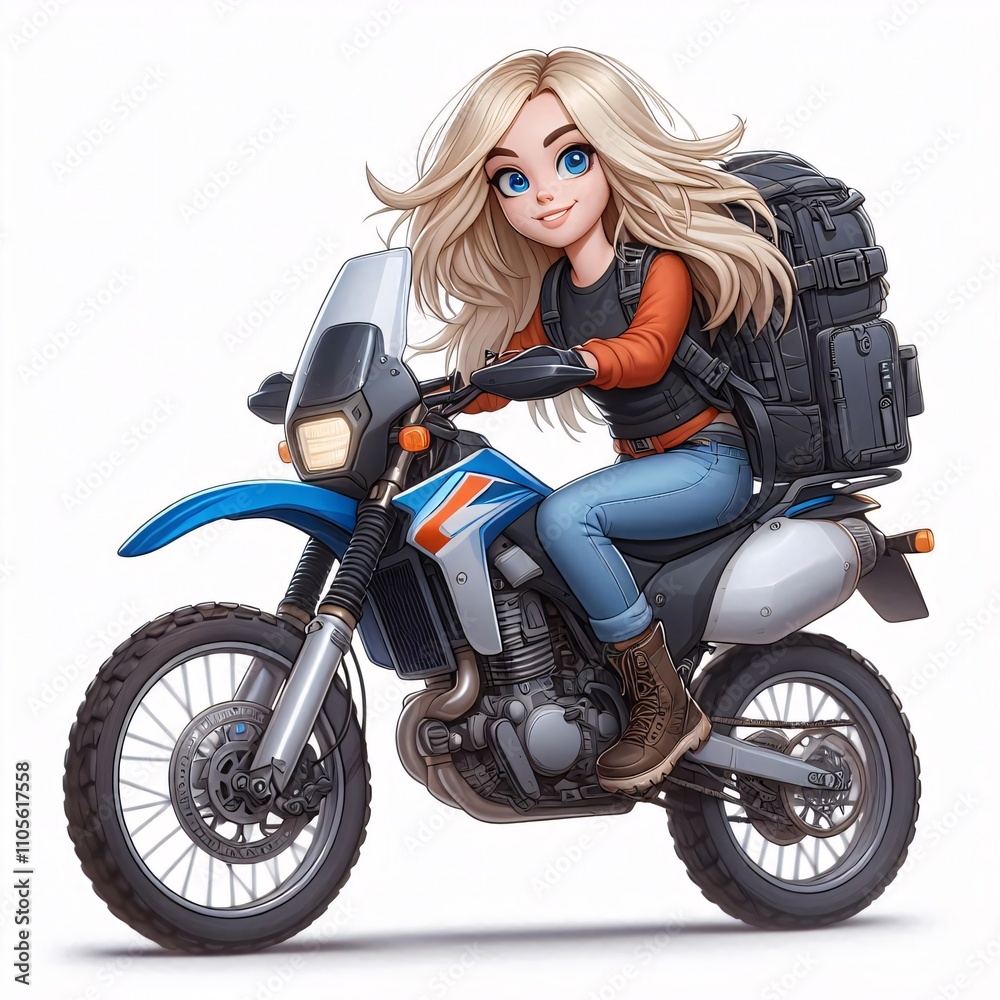 Adventurous Traveler Cheerful Biker Character Excitement of Discovery and Travel Preparation
