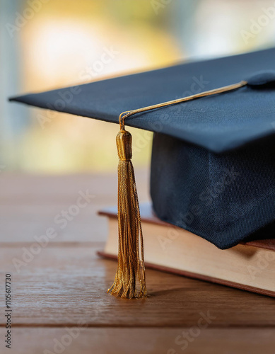 Square academic cap on table. Education concept. photo