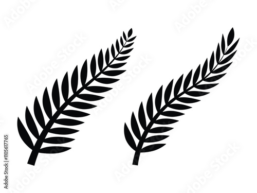 classic new Zealand silver fern icon emblem black set. Fern glyph icon. Simple solid style. Leaf, logo, nz, kiwi, Maori, silhouette, bird, sign, new Zealand symbol concept design. photo