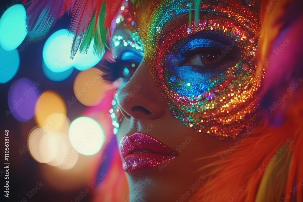 Colorful Carnival mask with feathers and vibrant glitter Colorful Carnival mask with feathers and vibrant glitter