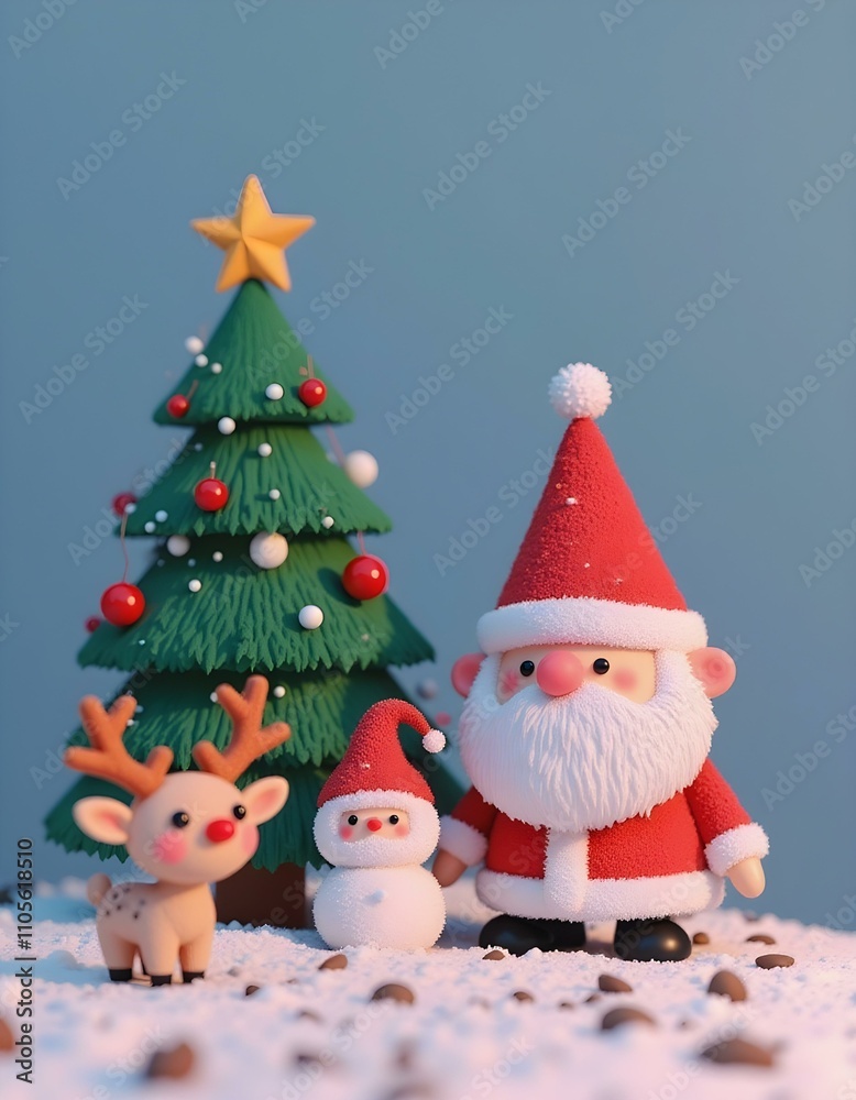Cute Minimal Santa Clause with Christmas Tree for Social Media Post Cute Minimal Santa Clause with Christmas Tree for Social Media Post
