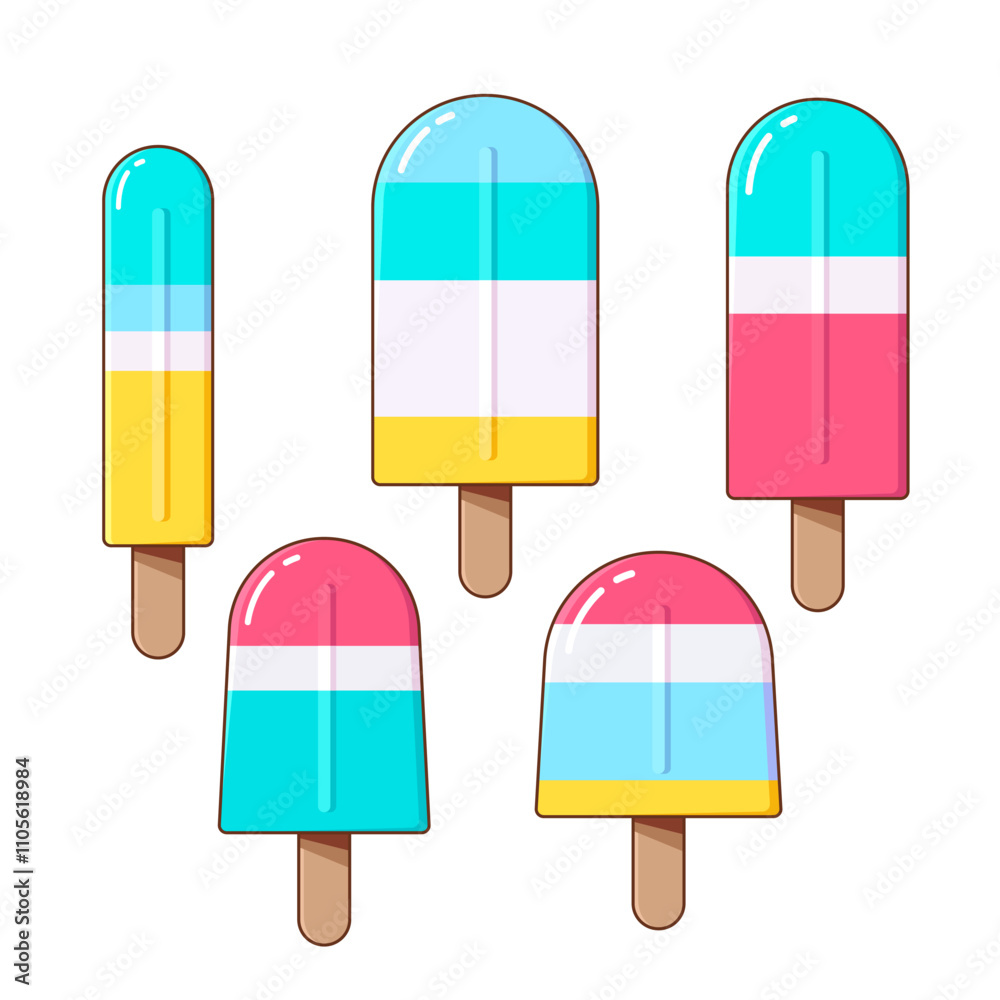 Set of cute cartoon ice cream desserts, eskimos, popsicles. Vector illustrations Set of cute cartoon ice cream desserts, eskimos, popsicles. Vector illustrations
