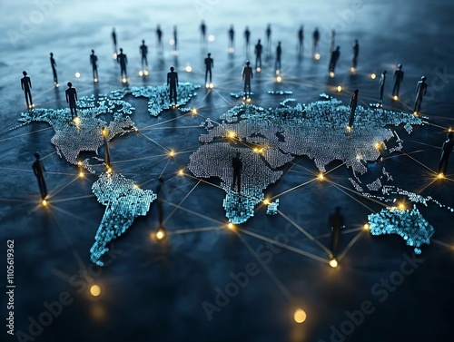 Futuristic 3D Holographic Business Network Expanding Globally with Visionary Reach