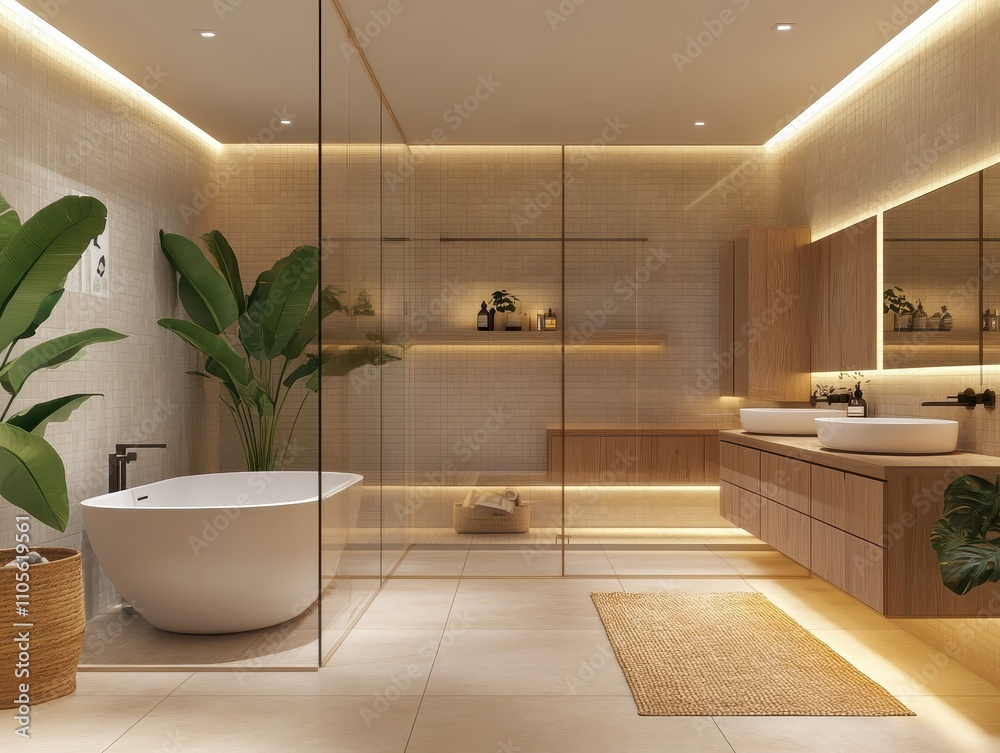 Fototapeta premium Modern Minimalist Bathroom Design With Natural Elements