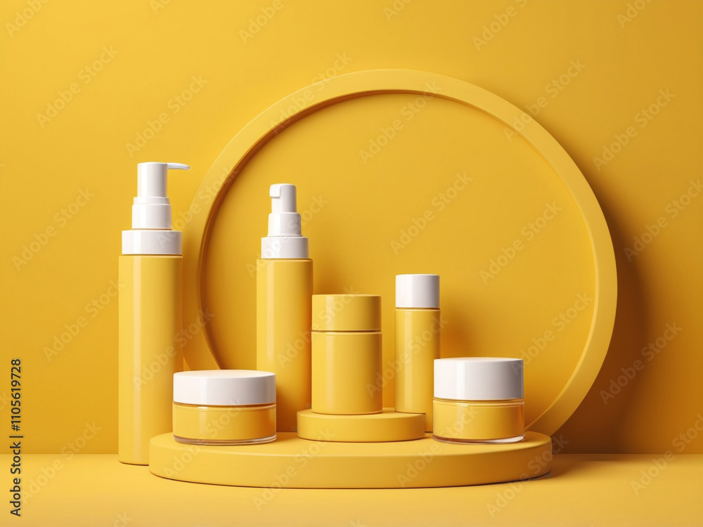 Yellow podium for display product Yellow background for cosmetic product branding identity Yellow podium for display product Yellow background for cosmetic product branding identity