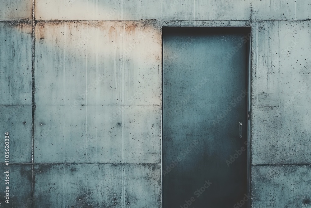 A stark concrete wall features a weathered metal door, blending urban industrial style with simplicity, hinting at mystery and the unknown beyond the threshold. A stark concrete wall features a weathered metal door, blending urban industrial style with simplicity, hinting at mystery and the unknown beyond the threshold.