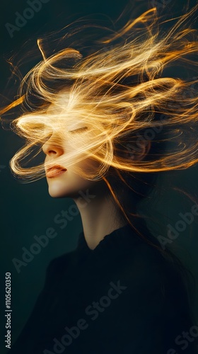 Abstract portrait of a woman with light trails weavi AI generated illustration photo