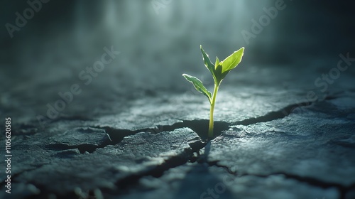 Abstract representation of growth single green sprou AI generated illustration photo