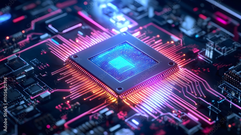 Advanced artificial intelligence processor surrounde AI generated illustration Advanced artificial intelligence processor surrounde AI generated illustration