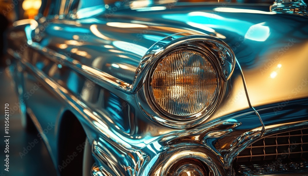 Classic Car Headlight Chrome Detail Closeup Classic Car Headlight Chrome Detail Closeup