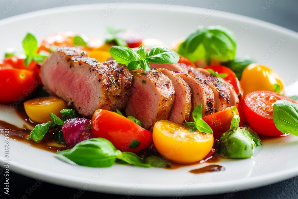 Gourmet Sliced Pork Tenderloin with Heirloom Tomatoes and Fresh Basil Gourmet Sliced Pork Tenderloin with Heirloom Tomatoes and Fresh Basil