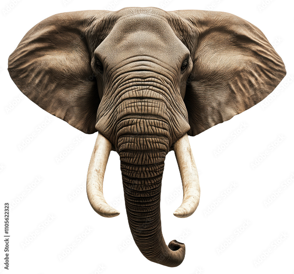 Obraz premium PNG Elephant head with large tusks and wrinkles