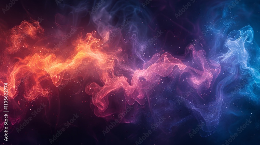 Abstract background with vibrant red and blue smoke and glowing particles. AI generative. . Abstract background with vibrant red and blue smoke and glowing particles. AI generative. .