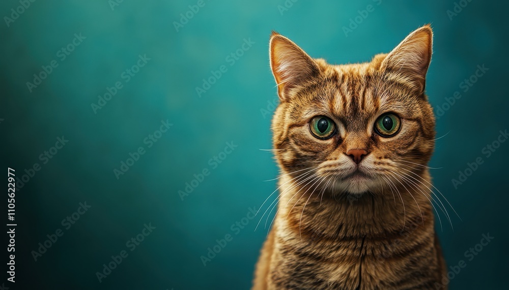 A Ginger Cat Poses Against A Teal Background A Ginger Cat Poses Against A Teal Background