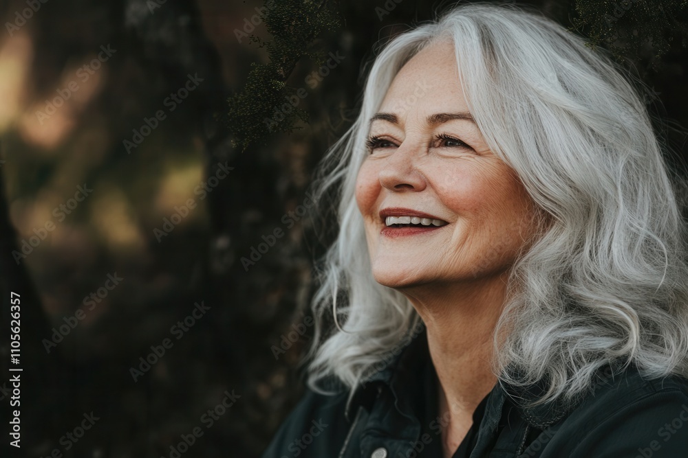 Happy senior woman smiling and looking up outdoors Happy senior woman smiling and looking up outdoors