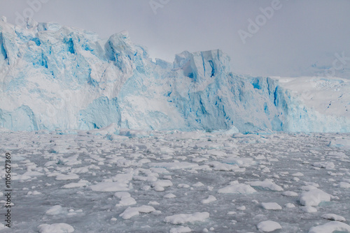Icebergs and brash ice in Kayak Cove, during the austral summer months, Brabant Island, near the Antarctic Peninsula, Antarctica