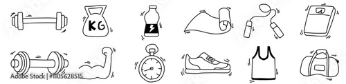 gym fitness doodle icon bundle hand drawing sport workout