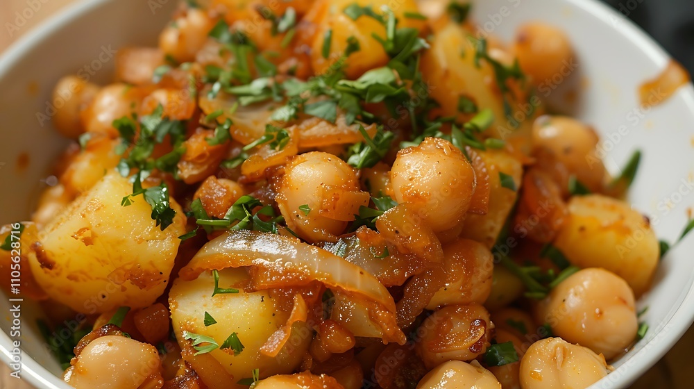 Chickpea and onion deep fried potatoes in grease Chickpea and onion deep fried potatoes in grease