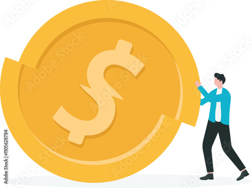 financial growth and money management, men put together coin like a puzzle.
