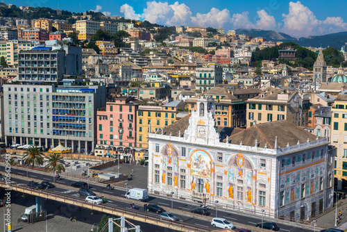 Panoramic view of Genoa from Bigo, Palazzo San Georgio, Genoa, Liguria, Italy photo