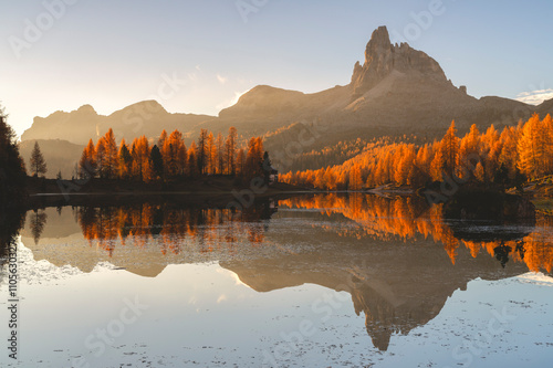 Federa Lake in autumn, Dolomites in Cortina d'Ampezzo, Belluno province, Veneto district, Italy photo