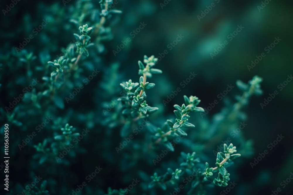 A detailed close-up of a thyme bush highlighting intricate leaf and stem structures, representing nature's complexity, beauty, and the essence of herbal experience. A detailed close-up of a thyme bush highlighting intricate leaf and stem structures, representing nature's complexity, beauty, and the essence of herbal experience.
