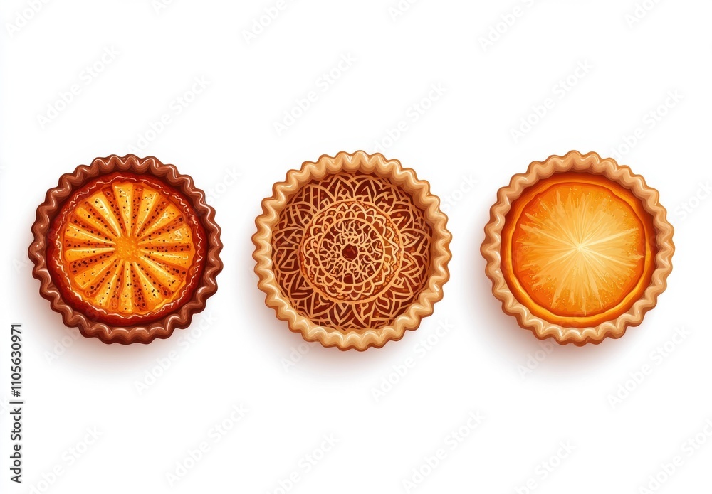 Set of three delicious pies with artistic crust designs Set of three delicious pies with artistic crust designs
