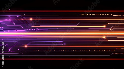 Abstract circuit design with glowing purple and oran beaa AI generated illustration photo