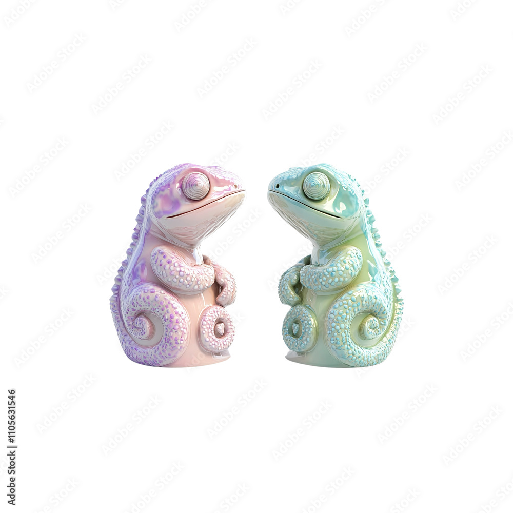 Pastel Chameleon Figurines Pair of Cute, Iridescent Lizard Ornaments Pastel Chameleon Figurines Pair of Cute, Iridescent Lizard Ornaments