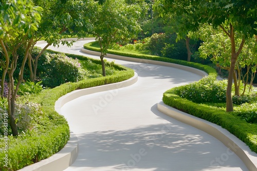 Wallpaper Mural An urban park with concrete paths winding through the landscape, surrounded by trees and greenery, bathed in sunlight Torontodigital.ca