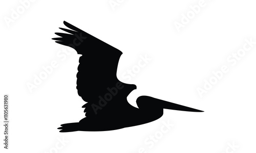Flying Pelican Bird Silhouette Design  And Vector Illustration. 
