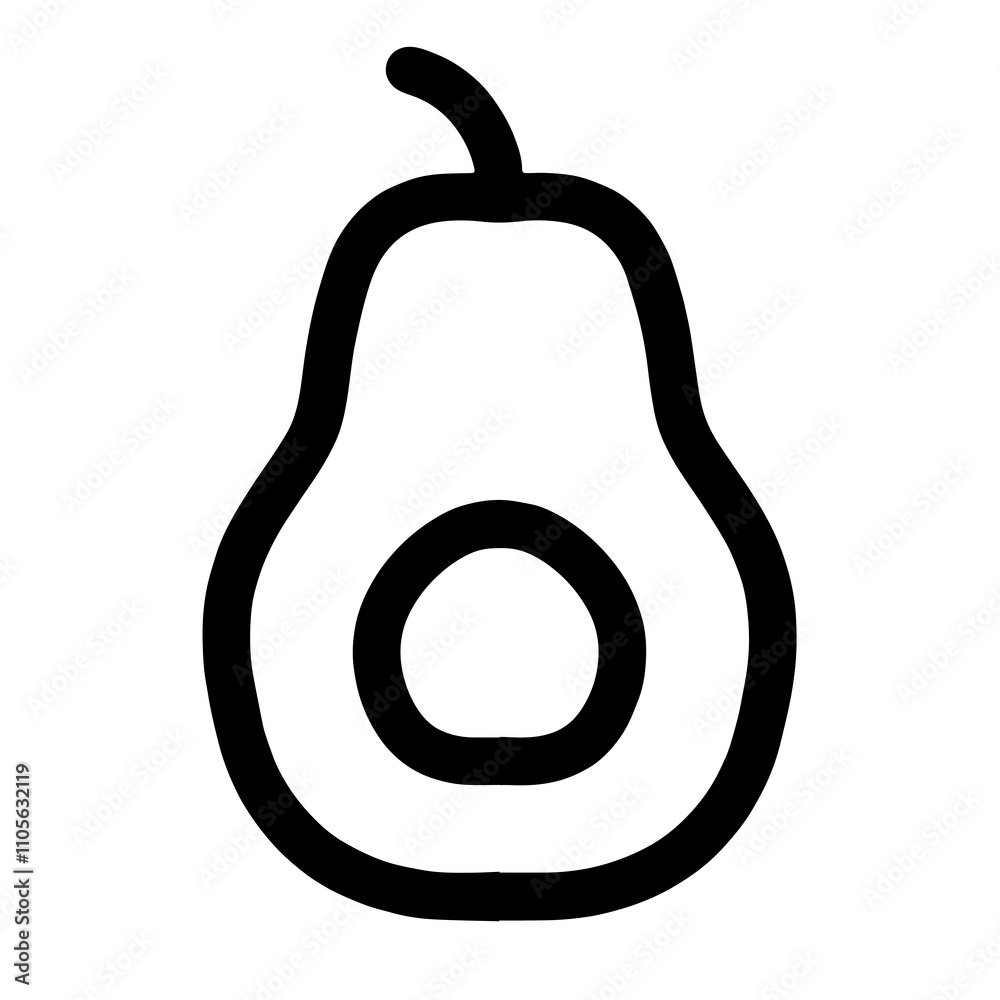 Black and White Vector Illustration of a Half Avocado: A Simple, Clean Design Showing the Seed and Inner Texture, Perfect for Use in Graphic Design, Educational Materials, or Digital Art Projects Black and White Vector Illustration of a Half Avocado: A Simple, Clean Design Showing the Seed and Inner Texture, Perfect for Use in Graphic Design, Educational Materials, or Digital Art Projects