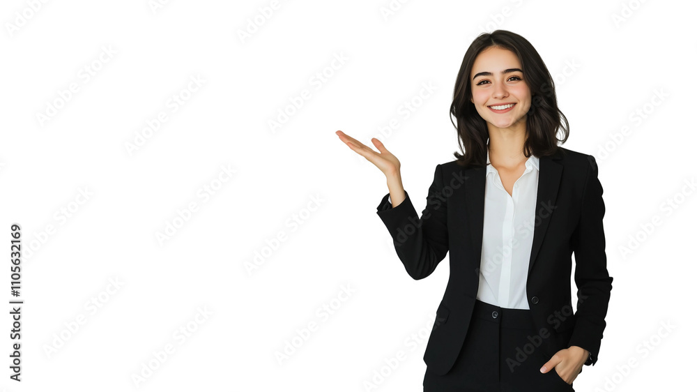 Woman smiling and pointing at copy space on side,isolated on white background,web banner. Woman smiling and pointing at copy space on side,isolated on white background,web banner.