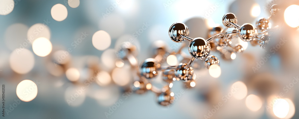 Silver molecule, nanotechnology, peptide collagen background, 3D molecular background, cosmetic scientific banner. Moisturizing, hyaluronic acids, medical skin care poster beauty chemistry