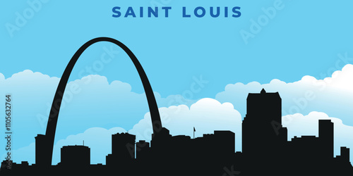 Saint Louis. Black silhouette of the city skyline. Vector on the background of blue sky with white clouds