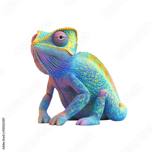 Vibrant Rainbow Chameleon Posing on White Background photo