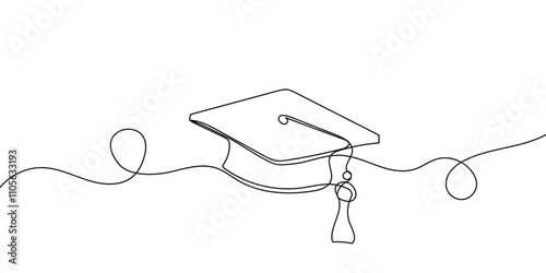 continuous line graduation cap.one line drawing of graduation cap.university graduation sign isolated white background